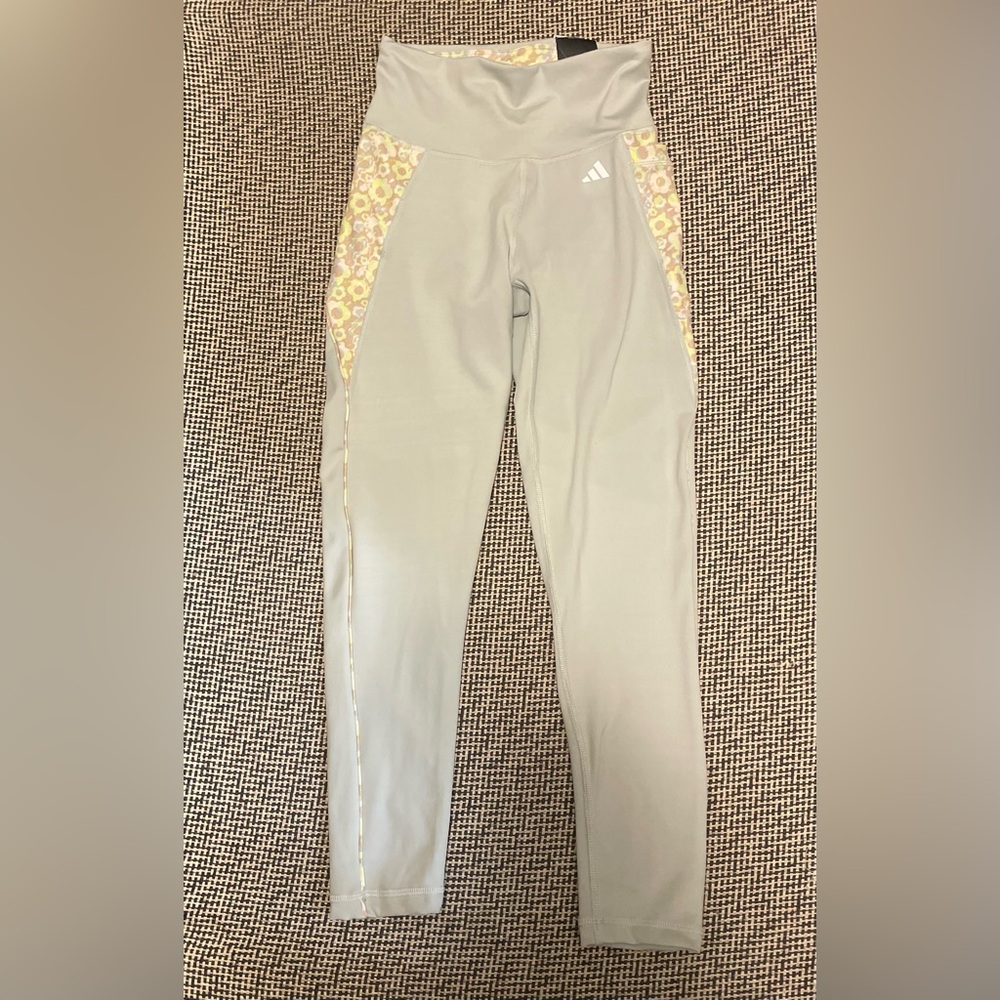 adidas Mint Green Leggings with Floral Side Panels